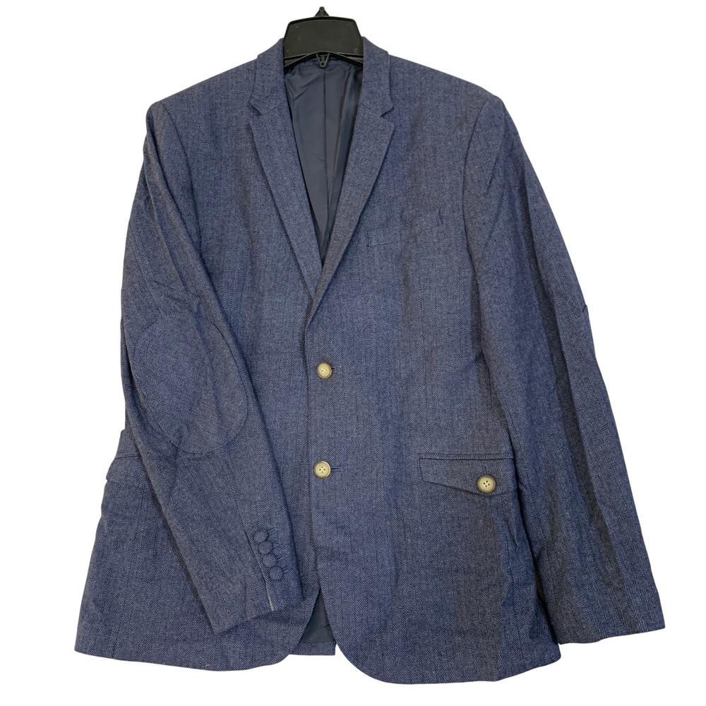 Ben Sherman Patch Elbow Men's L Blue Heritage Herringbone Blazer Wool Blend